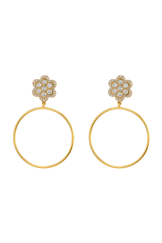 Gold hoop earrings with pavé crystal flower stud by Asha by ADM