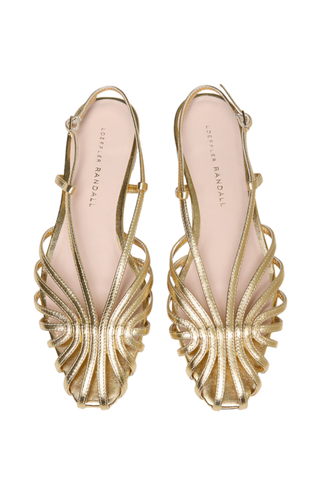 Loeffler Randall Devon Lattice Slingback Flat in Gold metallic leather featuring an intricate woven lattice design and adjustable slingback strap.