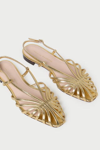 Loeffler Randall Devon Lattice Slingback Flat in Gold metallic leather featuring an intricate woven lattice design and adjustable slingback strap.