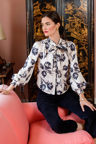Brit Bow Blouse, Snow Tulip
