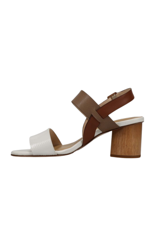 Lorian Heeled Sandal, White + Taupe