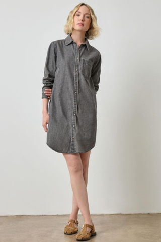 Denim Button Down Shirt Dress, Grey Denim
