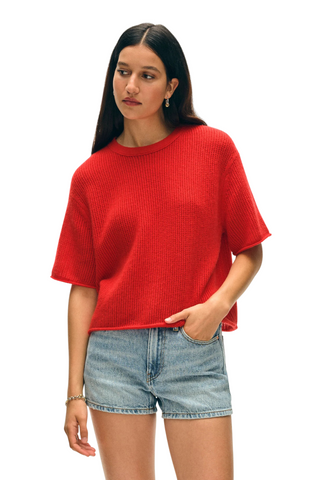 Cashmere Waffle Tee, French Red