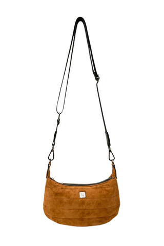 Mini Moon Handbag, Golden Suede