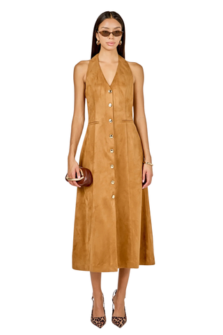 Suede Midi Dress, Tan