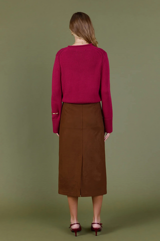 Suede Midi Skirt, Brown