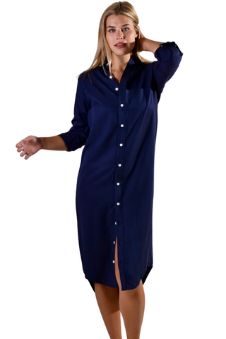 Girlfriend Midi Dress, Navy Tencel