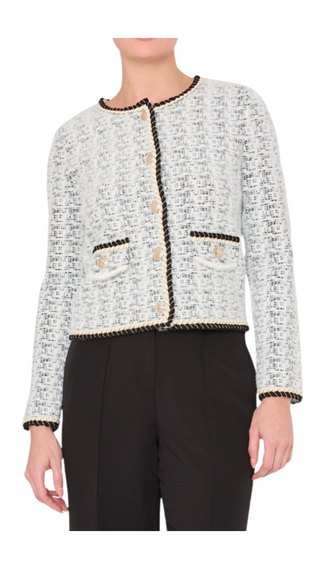 Braided Finish Knit Cardigan, Ecru/Black