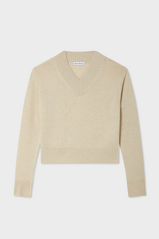 Cashmere V-Neck Sweater, Natural Heather