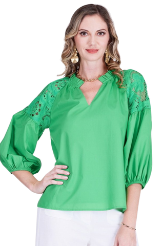 Trimmed Peasant Top, Green