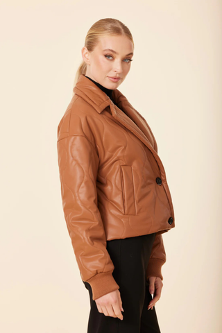 Faux Leather Quilted Jacket, Camel