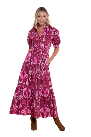 Birdie Dress, Merlot Ikat