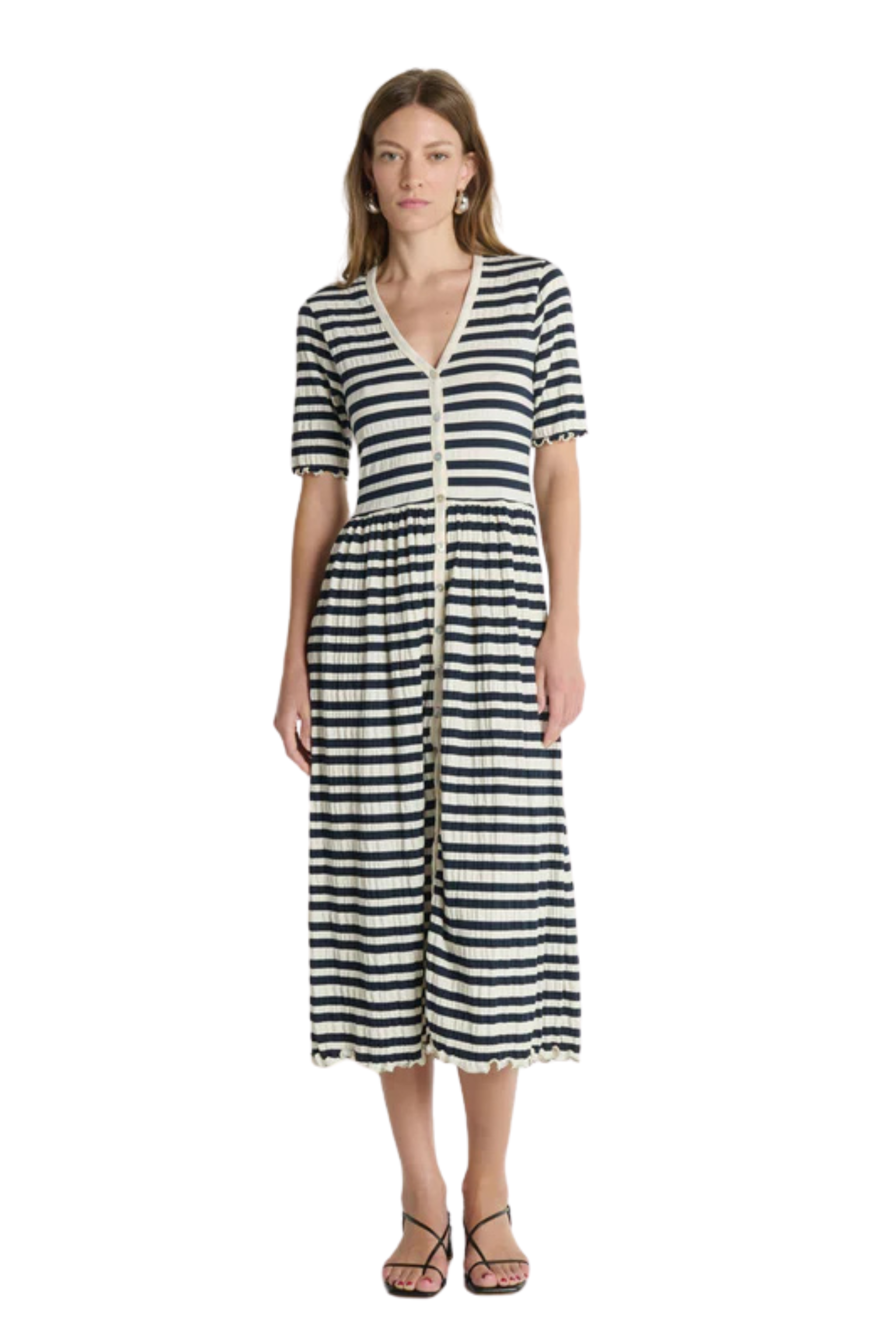 Nation LTD Claudine Midi Dress in Crinkle Stripe for Women, L Nation LTD Claudine Midi Dress in Crinkle Stripe for Women, L