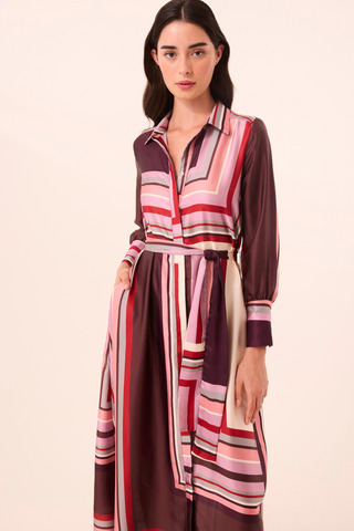 Herminia Dress, Chocolate Geo Stripe