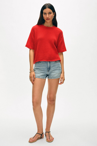 Cashmere Waffle Tee, French Red