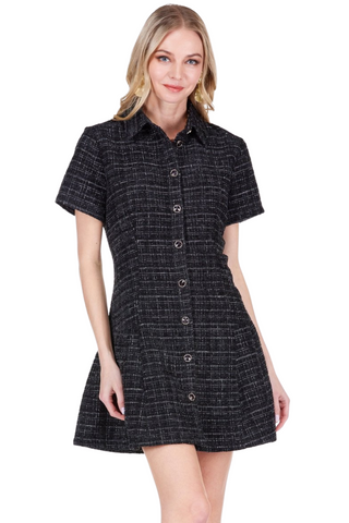 Pleated Hem Dress, Black