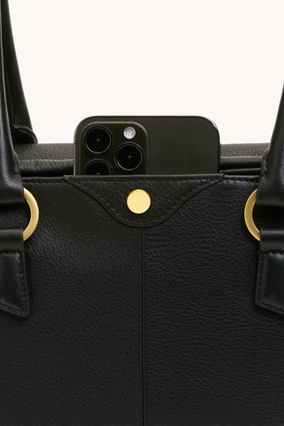 Meredith Med Handbag, Black/Gold