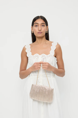 Brit Pleated Clutch, Champagne