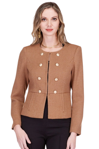 Buttons Cinched Waist Jacket, Camel