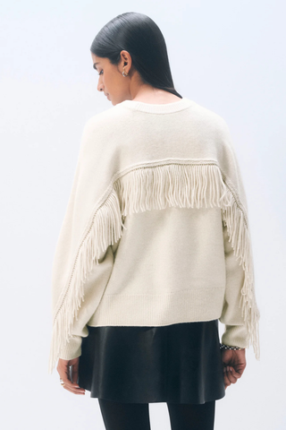 Cashmere Blend Luxe Fringe Sweater, Ivory