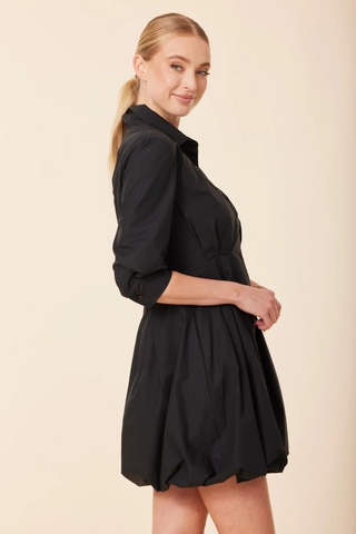 Poplin Bubble Mini Dress, Black
