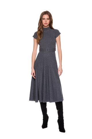 Mock Neck Sweater Dress, Melange Grey