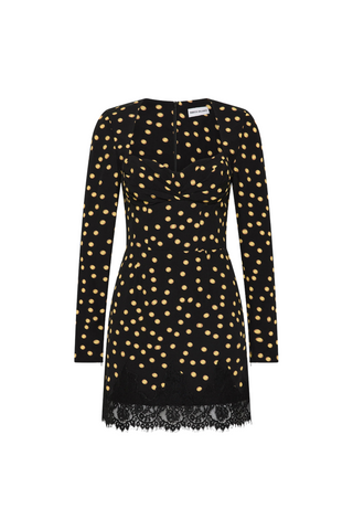 Millie Mini Dress, Black/Yellow Polka Dot