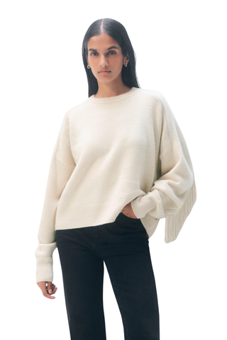 Cashmere Blend Luxe Fringe Sweater, Ivory