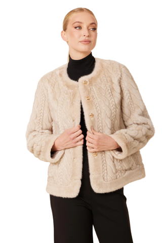 Faux Fur Cable Jacket, Beige