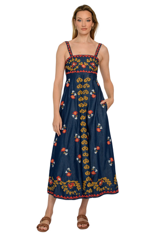 Annalisa Dress, Denim Embroidery