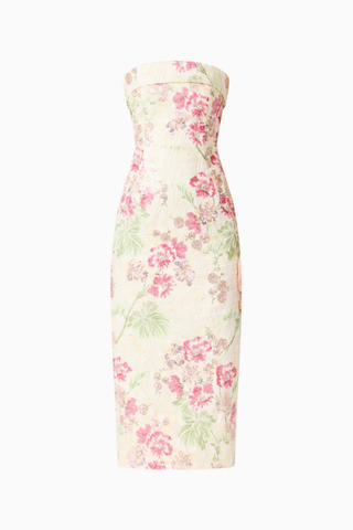 Floral strapless dress on a white background