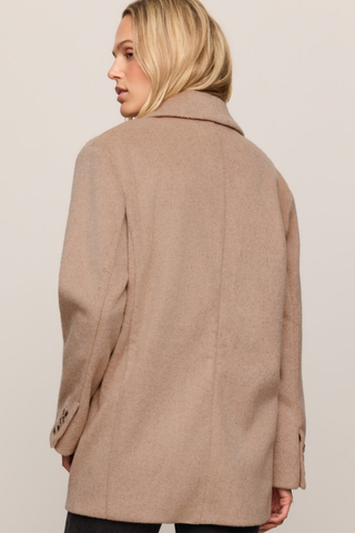 Z Supply Hutton Oversize Blazer in Classic Camel featuring an oversized fit, relaxed shoulders, button front, and patch pockets.