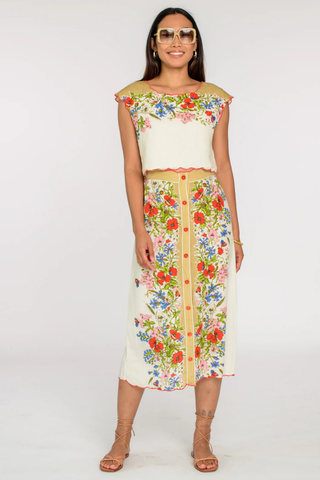 Elizabeth James Jackie Top Butterfly Garden floral cropped top with scalloped trim Monkee's of the West End