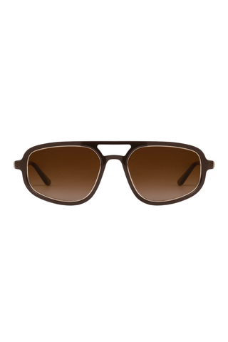 KREWE Jordan Sunglasses in Bronze Metallic + 12K featuring amber gradient lenses, glossy acetate frames, gold-plated hardware, and a modern aviator silhouette