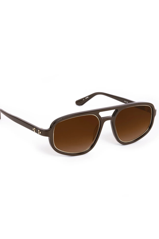 KREWE Jordan Sunglasses in Bronze Metallic + 12K featuring amber gradient lenses, glossy acetate frames, gold-plated hardware, and a modern aviator silhouette
