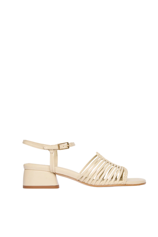 Freda Salvador Judy Sandal Vanilla woven leather heeled sandal with ankle strap Monkee's of the West End