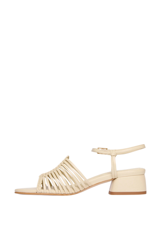Freda Salvador Judy Sandal Vanilla woven leather heeled sandal with ankle strap Monkee's of the West End