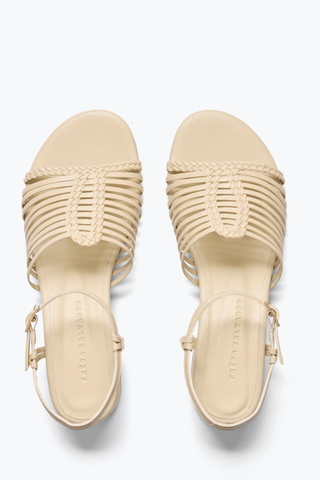 Freda Salvador Judy Sandal Vanilla woven leather heeled sandal with ankle strap Monkee's of the West End