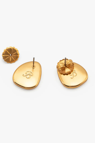 Brackish Ke'oke'o 2.0 stud earrings with white rooster feather detailing and 18k gold plated finish