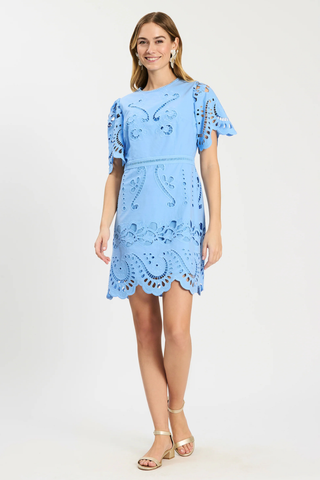 Lacey Embroidered Dress, Vista Blue