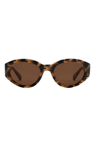 Krewe Lucy Sunglasses in Venezia featuring glossy tortoise acetate frames with amber lenses and a wraparound silhouette