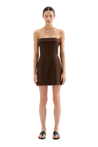 Lyra Linen Dress, Chocolate Monkee's of the West End Lyra Linen Dress, Chocolate Monkee's of the West End