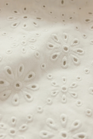 White cotton crewneck sweatshirt with floral eyelet embroidered sleeves by Z Supply