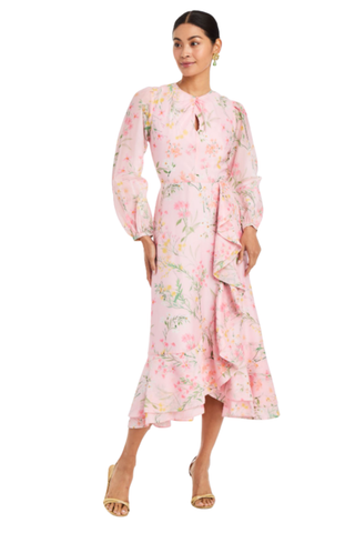 Mestiza Ophelia Midi Dress Rose Vines pink floral long sleeve midi dress with ruffle detail Monkee's of the West End