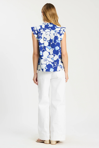 Tyler Boe Piper Raglan Blouse Cerulean Floral blue and white floral top with ruffle sleeves Monkee's of the West End