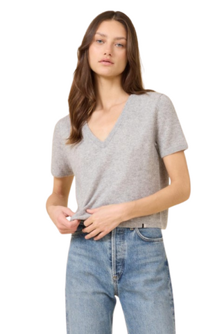 Kadri Cashmere V-Neck Tee, Heather Grey