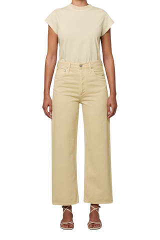 AGOLDE Ren Jean in Lemon Zest featuring a high-rise fit with a relaxed straight leg in a pastel yellow wash