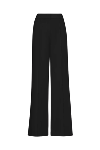 Black wide leg high rise pants in structured cady fabric by Milly