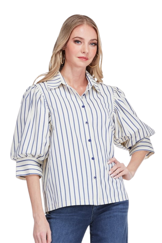 Puff Sleeve Shirt, Blue Stripe