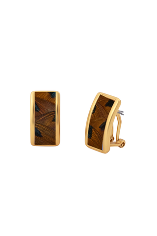 Brackish Grace Frame Stud Earrings with rectangular gold-tone frames and dark natural-inspired center detailing.